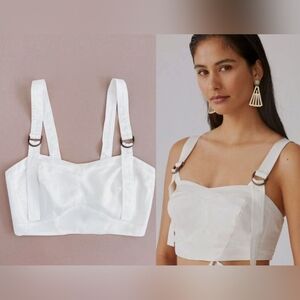 Anthropologie The Harness Crop Top Straps Smocked Ivory Size L